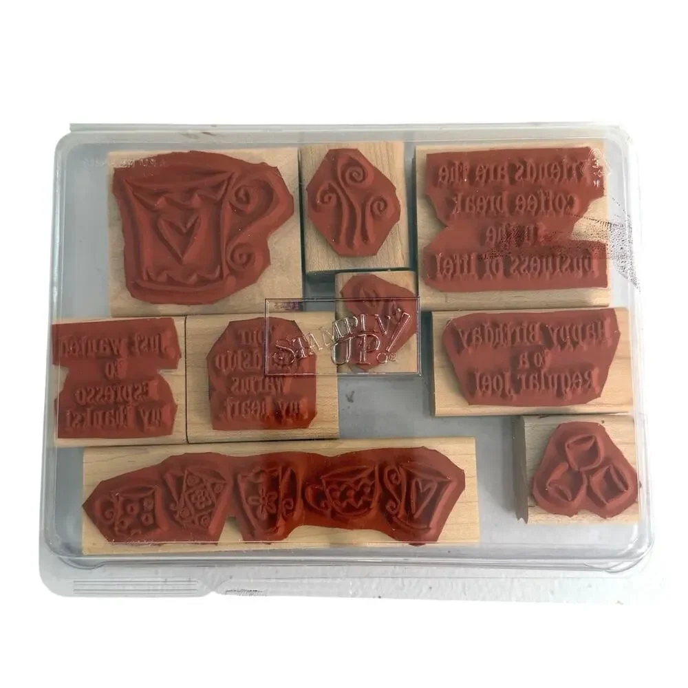 Stampin’ Up wooden stamp set coffee themed 9 stamps